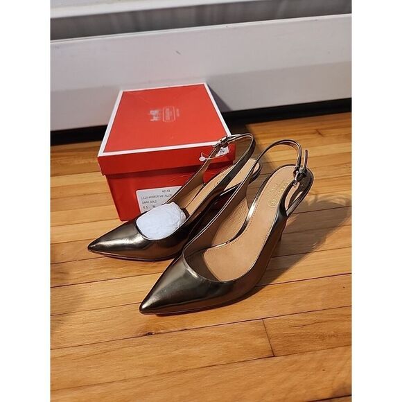 Coach Gold Signature Slingback Pointed Toe Pump Heel Shoe Metallic Women 6.5 - Picture 1 of 11